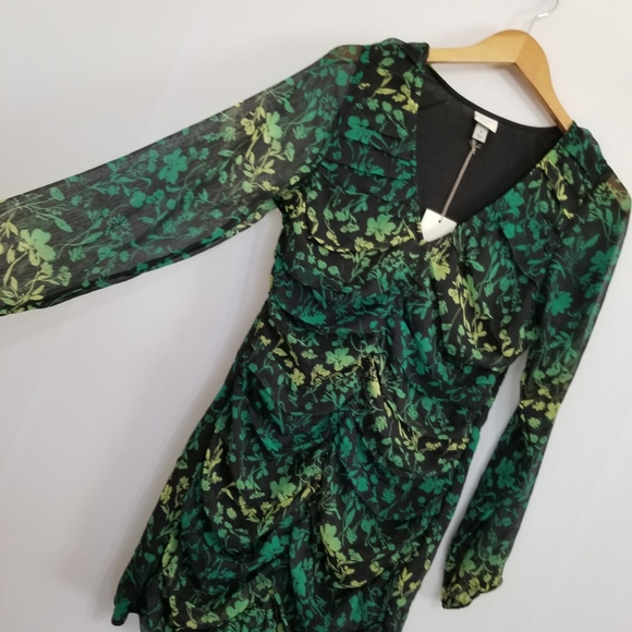 NWT A New Day Green Black Floral Ruched Front Bodycon Mini Dress Size XL - Picture 3 of 10